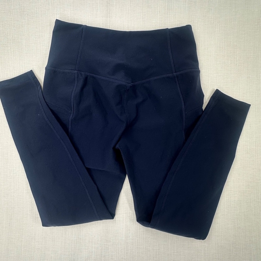 Eddie Bauer Trail Tight Leggings Women's Medium Navy Blue High Rise Zip Pockets